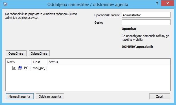 oddaljena namestitev